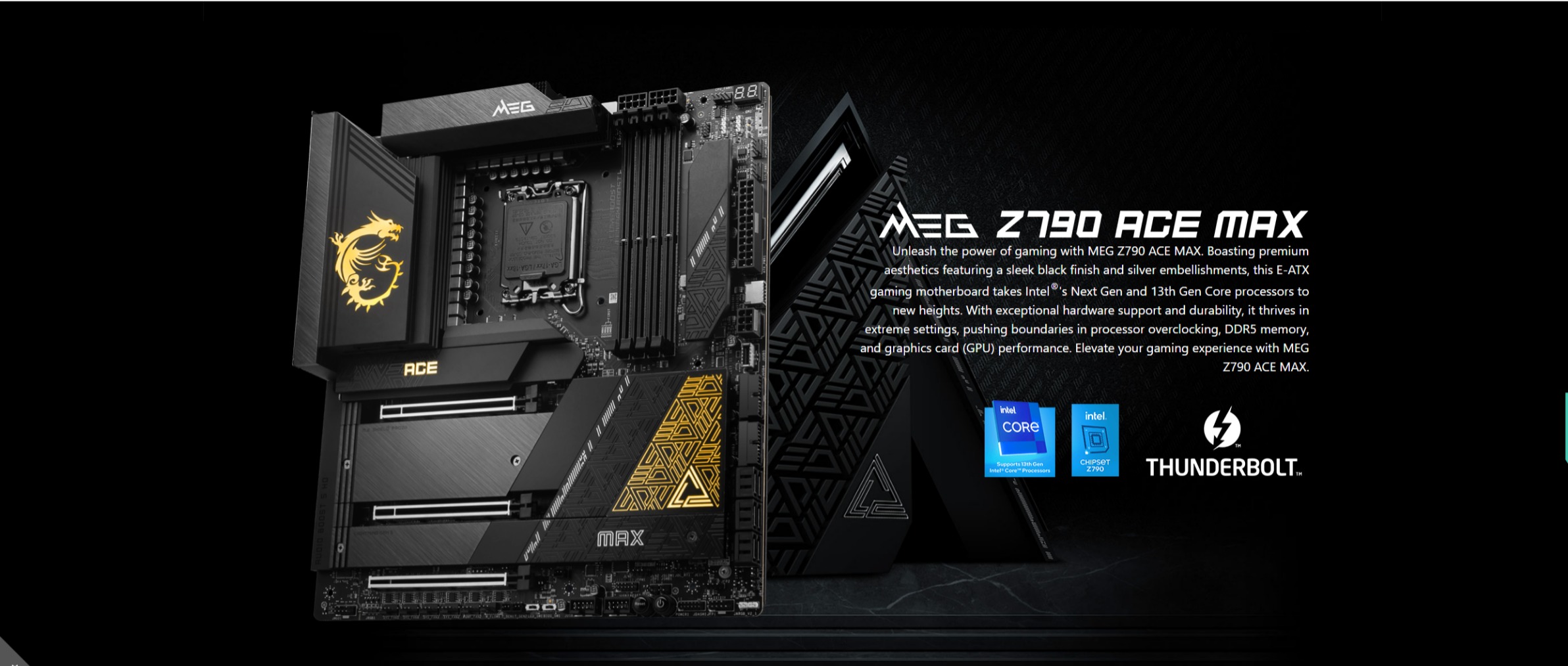 A large marketing image providing additional information about the product MSI MEG Z790 Ace Max LGA1700 eATX Desktop Motherboard - Additional alt info not provided
